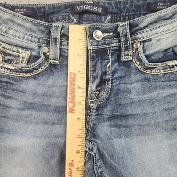VIGOSS Jeans Women 3/4 Heritage Low Rise Chelsea Capri Heavy Embroidered Pocket - Picture 5 of 11